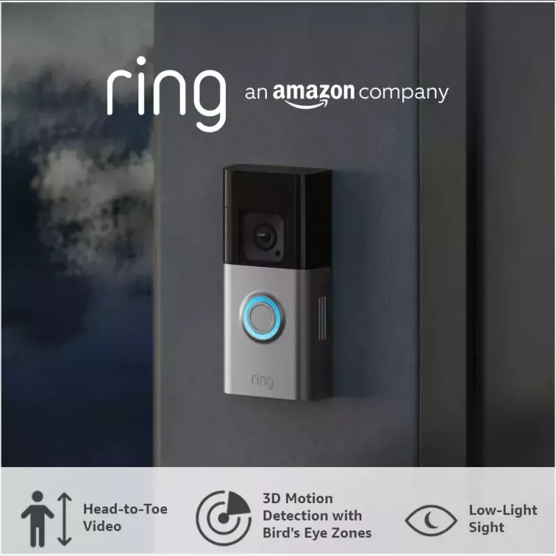 Vaizdo domofono sistema RING B0B2BNM4PV — belaidė, maks. 1920×1080 vaizdo raiška, nikelio apdaila, Wi‑Fi (802.11b/g/n/ax)