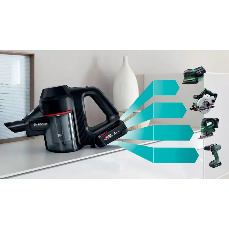 Bosch BCS712XXL belaidis siurblys/elektrinis šepetys Baterija Sausas Be maišelio 0,3 L Juodas 3 Ah