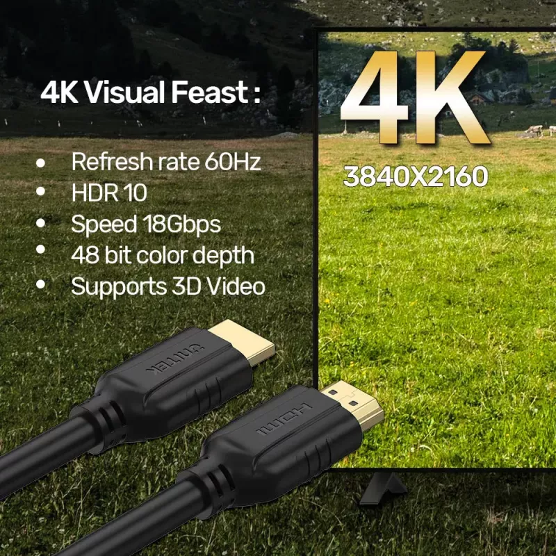 HDMI laidas Unitek C11079BK-10M — 10 m, HDMI A tipo į A tipo, juodas, palaiko iki 4096×3112