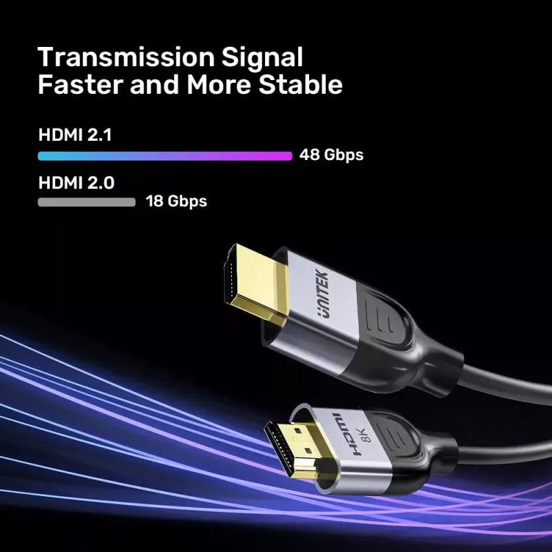 HDMI laidas UNITEK C11086GY01-2M 2m 48 Gbit/s ARC juoda pilka
