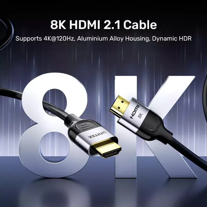 HDMI laidas UNITEK C11086GY01-2M 2m 48 Gbit/s ARC juoda pilka