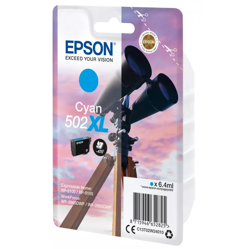Epson Singlepack Cyan 502XL rašalas, didelės (XL) talpos, žydras, 6,4 ml, 1 vnt., 470 puslapių