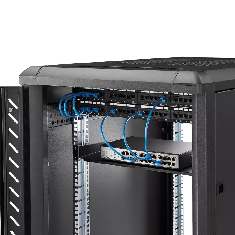 StarTech.com 1U fiksuota serverių stovo montavimo lentyna – 10 colių gylio plieninė universali konsolinė dėkla 19 colių AV/tinklo įrangos stovui – tvirtas plienas – keliamoji galia 44 svarai/20 kg, juoda