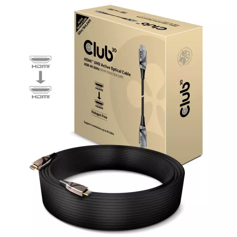 CLUB3D HDMI 2.0 UHD Active Optical kabelis HDR 4K 60Hz M/M 50m/164,04ft