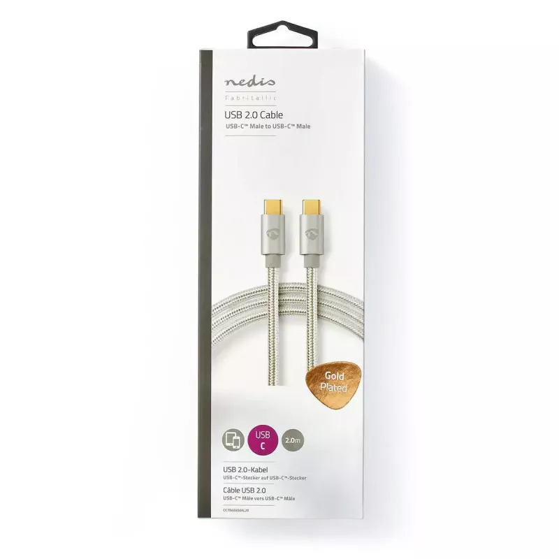 USB laidas Nedis CCTB60800AL20 USB 2.0 2 m USB C sidabrinis