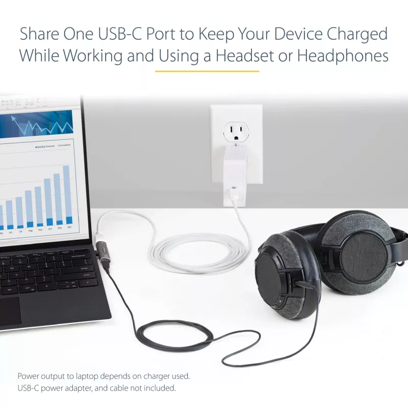 StarTech.com USB C garso ir įkrovimo adapteris – USB-C garso adapteris su USB-C ausinių / laisvų rankų įrangos prievadu ir 60 W USB Type-C maitinimo perdavimo pralaidiniu įkrovikliu – USB-C telefonams / planšetėms / nešiojamiesiems kompiuteriams