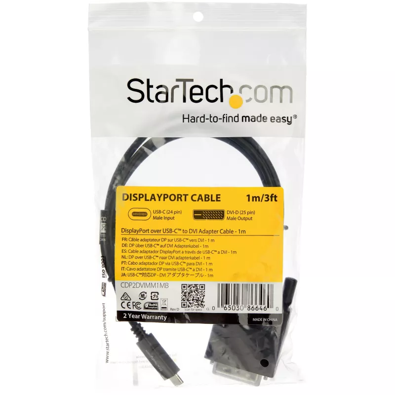 StarTech.com 3,3 pėd. (1 m) USB-C į DVI kabelis - 1920 x 1200 - Juodas