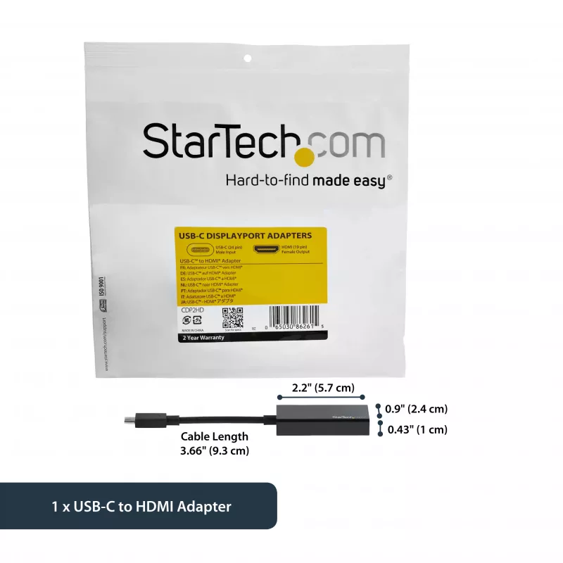 StarTech.com USB-C į HDMI adapteris su 4K 30Hz - juodas, 3.2 Gen 2 (3.1 Gen 2), USB Type-C, HDMI išvestis, 3840 x 2160 pikselių