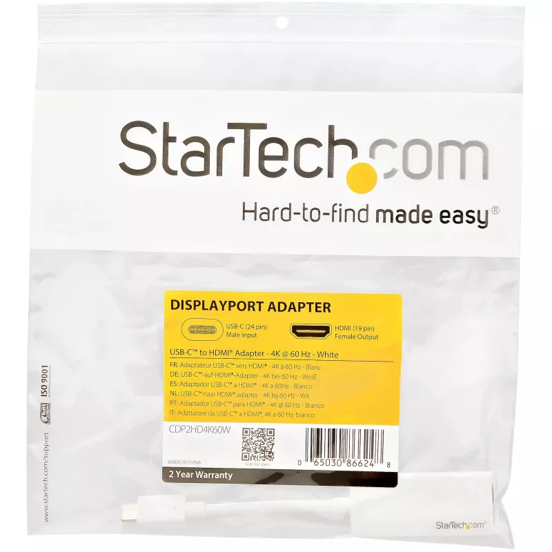 StarTech.com USB-C į HDMI adapteris – baltas – 4K 60Hz, USB Type-C, HDMI išvestis, 3840 x 2160 pikselių