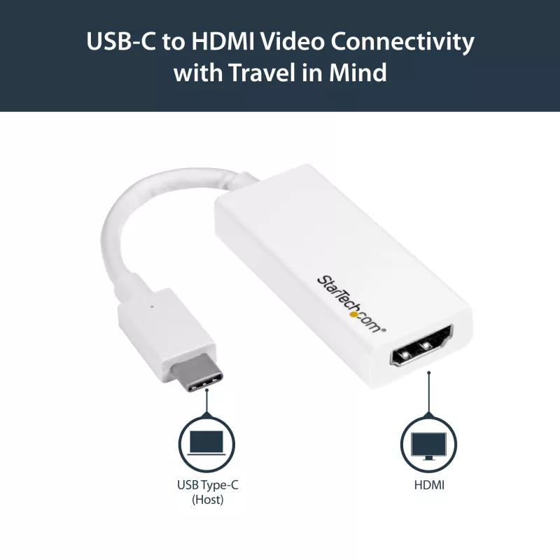 StarTech.com USB-C į HDMI adapteris – baltas – 4K 60Hz, USB Type-C, HDMI išvestis, 3840 x 2160 pikselių