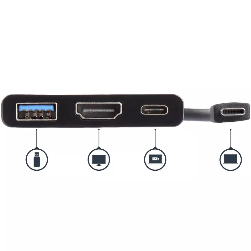 StarTech.com USB-C kelių prievadų adapteris su HDMI - USB 3.0 prievadas - 60 W PD - juodas