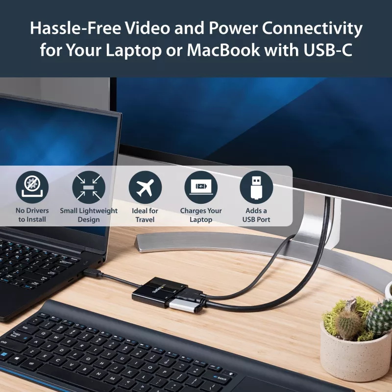 StarTech.com USB-C kelių prievadų adapteris su HDMI - USB 3.0 prievadas - 60 W PD - juodas