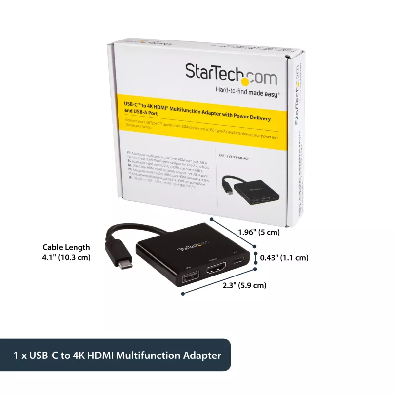StarTech.com USB-C kelių prievadų adapteris su HDMI - USB 3.0 prievadas - 60 W PD - juodas