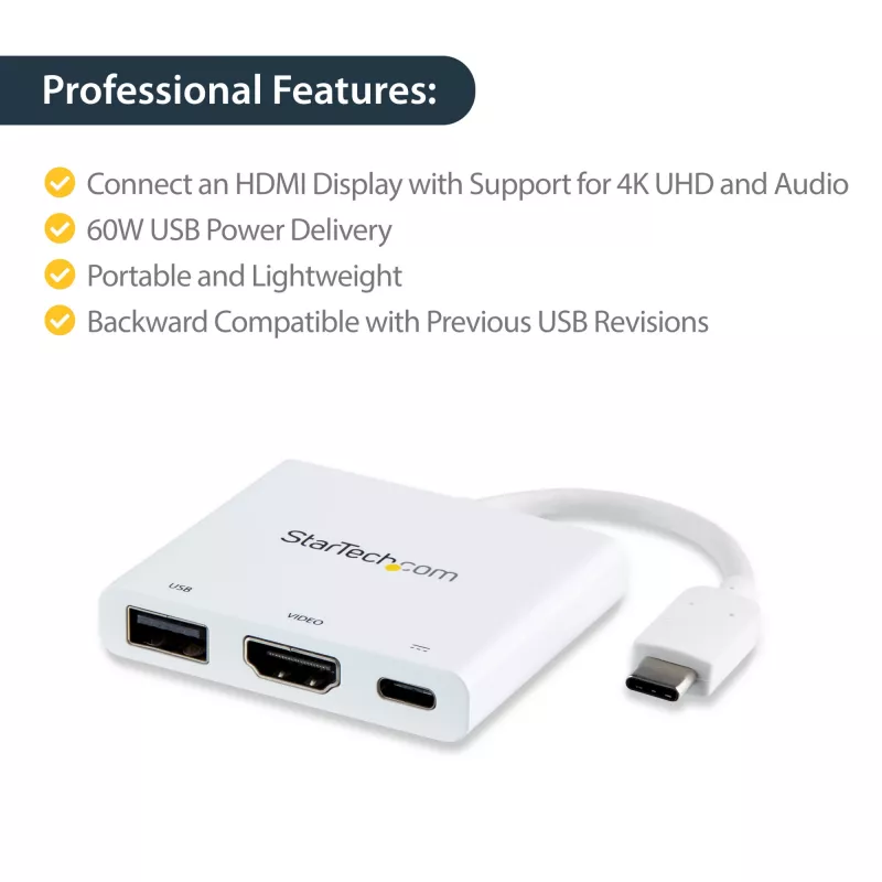 StarTech.com USB-C universali jungtis su HDMI – USB 3.0 prievadas – 60 W PD – balta