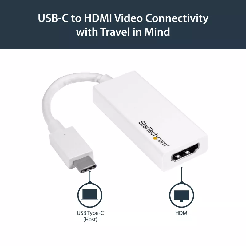 StarTech.com USB-C į HDMI adapteris su 4K 30Hz - Baltas, USB Type-C, HDMI išvestis, 3840 x 2160 pikselių