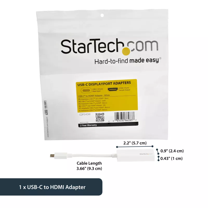 StarTech.com USB-C į HDMI adapteris su 4K 30Hz - Baltas, USB Type-C, HDMI išvestis, 3840 x 2160 pikselių