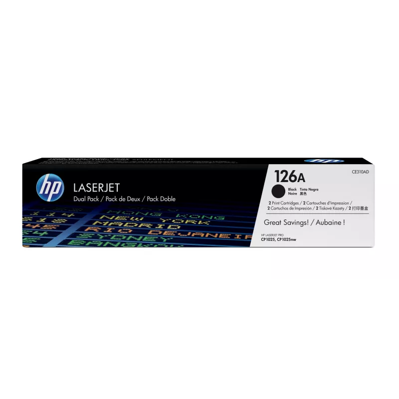 HP 126A 2 pakuotė juoda Originali LaserJet tonerių kasetė, 2400 puslapių, juoda, 2 vnt.