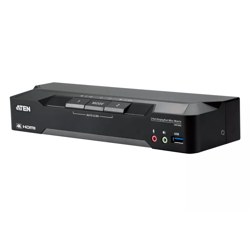 ATEN 2 prievadų 4K DisplayPort dviejų ekranų mini matricos beribis KVM komutatorius