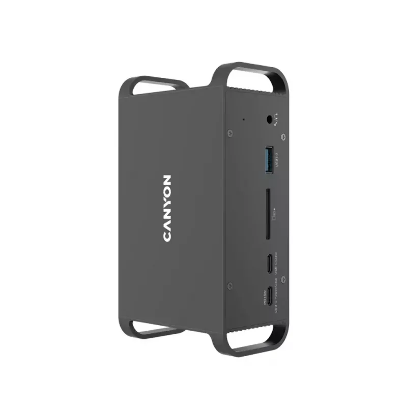 Doko stotelė CANYON CNS-HDS95ST — USB-C (USB 3.2 Gen 2) prijungimo stotelė su 2× HDMI, 2× USB 3.2 Gen1, 2× USB 2.0, Gigabit Ethernet, 100W, aliuminio, juoda