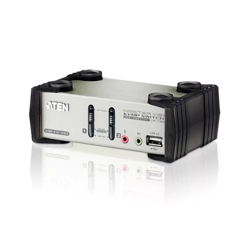 ATEN 2 prievadų USB - PS/2 VGA KVM jungiklis su garsu ir USB 2.0 šakotuvu (KVM kabeliai komplekte)