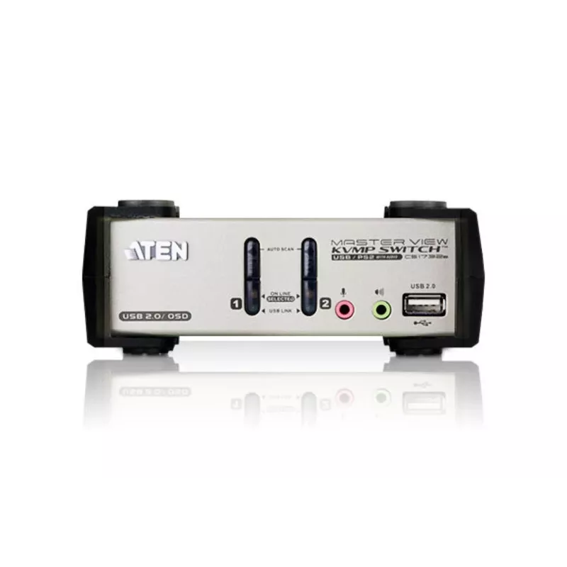 ATEN 2 prievadų USB - PS/2 VGA KVM jungiklis su garsu ir USB 2.0 šakotuvu (KVM kabeliai komplekte)