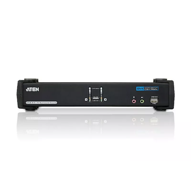 ATEN 2 prievadų USB DVI dvigubos jungties KVM jungiklis su garso ir USB 2.0 šakotuvu (su KVM laidais)