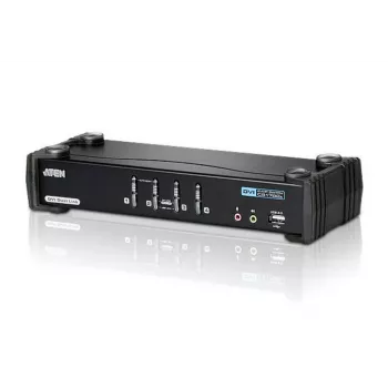 ATEN 4 prievadų USB DVI Dual Link KVM jungiklis su garsu ir USB 2.0 šakotuvu (KVM laidai pridedami)