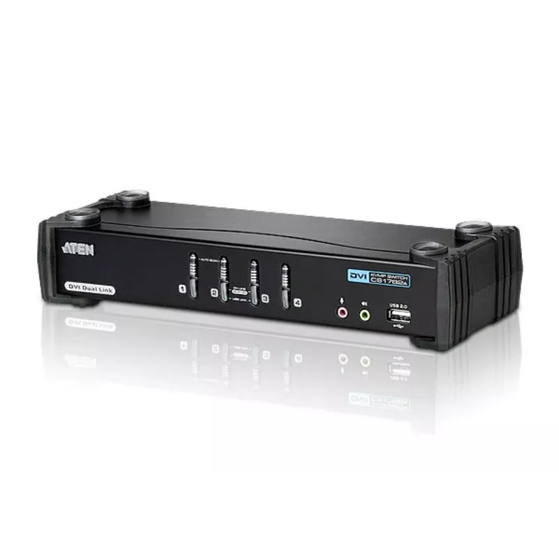 ATEN 4 prievadų USB DVI Dual Link KVM jungiklis su garsu ir USB 2.0 šakotuvu (KVM laidai pridedami)