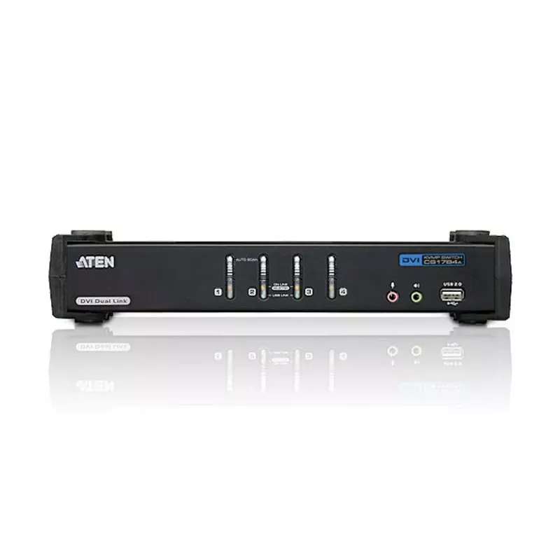 ATEN 4 prievadų USB DVI Dual Link KVM jungiklis su garsu ir USB 2.0 šakotuvu (KVM laidai pridedami)