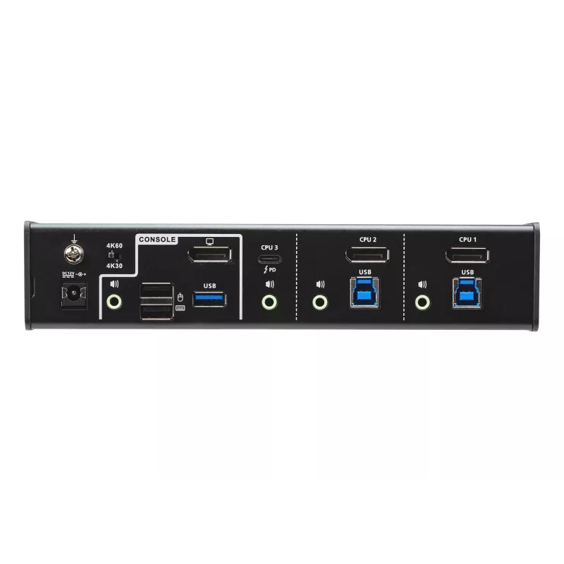 ATEN 3-Port USB-C DisplayPort Hybrid KVMP™ Switch, 4096 x 2160 pikselių, 4K Ultra HD, 5,78 W, juodas