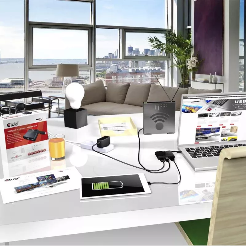 CLUB3D USB-C į eternetą + USB 3.0 + USB-C įkrovimo mini dokas