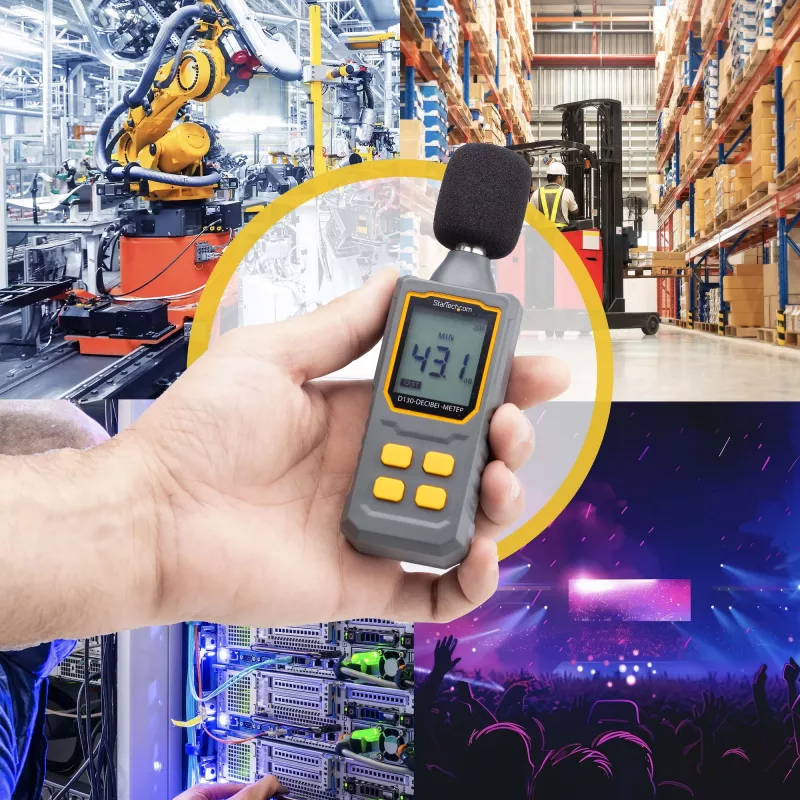 StarTech.com Rankinis skaitmeninis garso matuoklis su dideliu LCD, triukšmo/decibelų lygio skaitytuvas serverių patalpoms/biurui, garso monitorius, 30–130 dBA diapazonas, tikslūs min/maks rodmenys