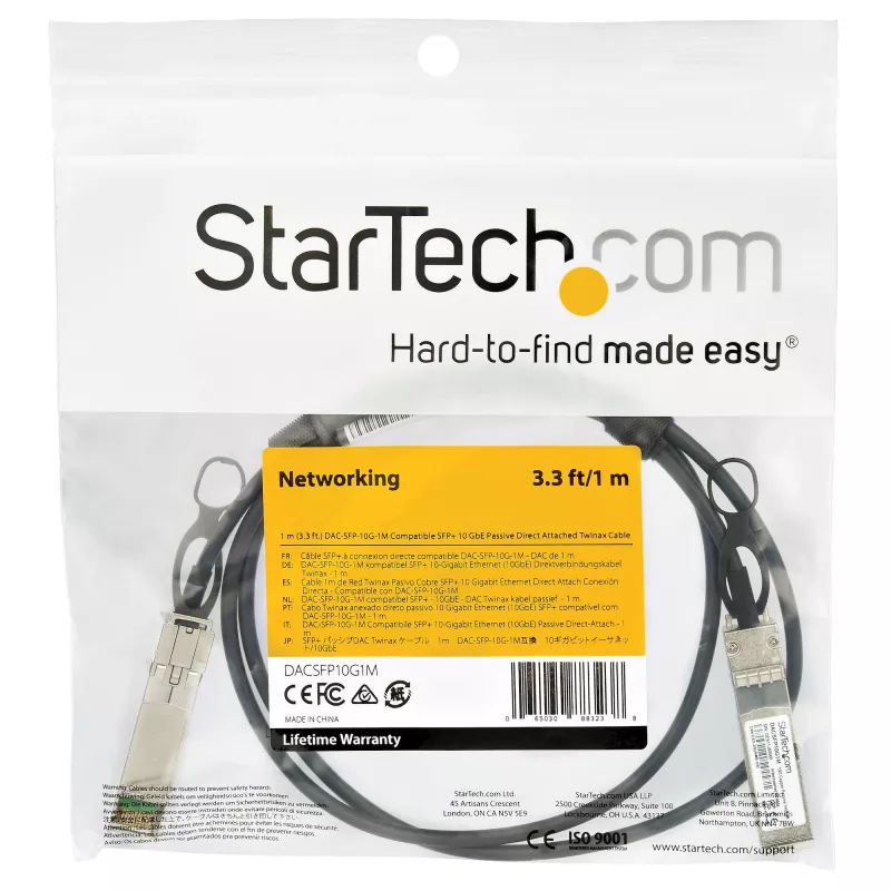 StarTech.com Dell EMC DAC-SFP-10G-1M suderinamas 1 m 10G SFP+ į SFP+ tiesioginio prijungimo kabelis Twinax – 10GbE SFP+ varinis DAC 10 Gbps mažos galios pasyvus Mini GBIC / siųstuvo-imtuvo modulis DAC