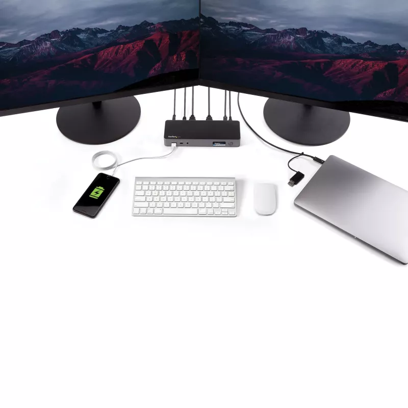 StarTech.com universali nešiojamojo kompiuterio dokų stotelė, hibridinė USB-C ir USB-A, dviguba 4K DP ir HDMI, 60W PD, Mac / Windows / Chrome OS, 4x USB 5Gbps šakotuvas, GbE