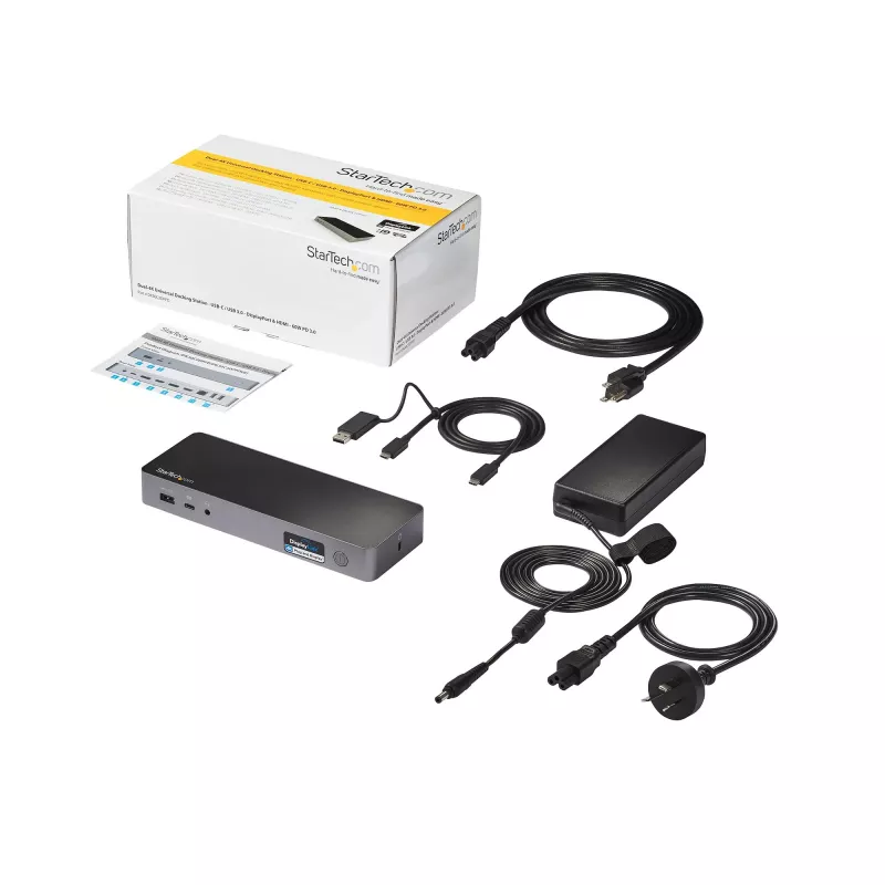 StarTech.com universali nešiojamojo kompiuterio dokų stotelė, hibridinė USB-C ir USB-A, dviguba 4K DP ir HDMI, 60W PD, Mac / Windows / Chrome OS, 4x USB 5Gbps šakotuvas, GbE