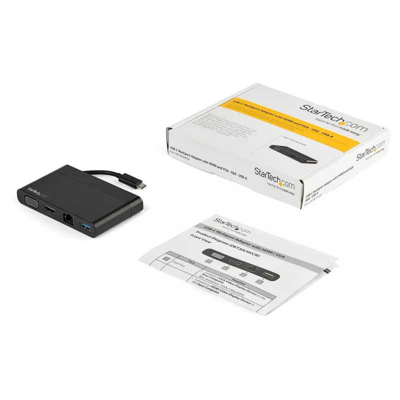 StarTech.com USB-C universalių jungčių adapteris su HDMI, VGA, Gigabit Ethernet ir USB 3.0 - USB-C į 4K HDMI arba 1080p VGA išvesties mini dokas - USB Type-C kelioninė dokinė stotelė USB-C nešiojamiesiems kompiuteriams