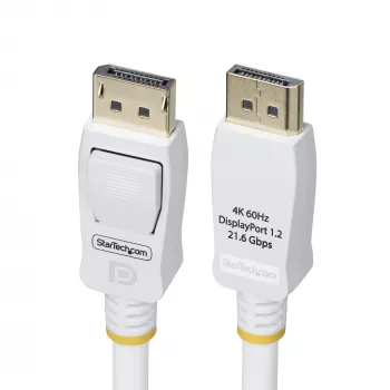 StarTech.com 3 m baltas VESA sertifikuotas DisplayPort 1.2 laidas, 4K 60 Hz, 21,6 Gbps, fiksuojamosios DP jungtys, DP 1.2 DisplayPort laidas, DP monitoriaus laidas, M/M