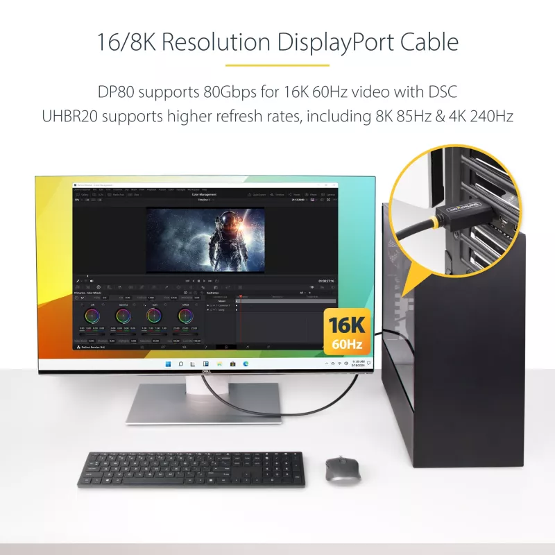 StarTech.com 1m DisplayPort 2.1 laidas, VESA sertifikuotas DP80 DisplayPort laidas su UHBR20/HDR/DSC 1.2a/HDCP 2.2, 16K/8K 60Hz, 4K 240Hz, 80Gbps, DP 2.1 laidas, UHD monitoriaus laidas, M/M