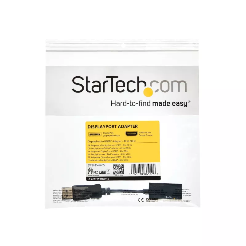 StarTech.com DisplayPort į HDMI adapteris - 4K 60Hz aktyvus DP 1.4 į HDMI 2.0 vaizdo keitiklis - DP į HDMI monitoriaus/TV/ekrano kabelio adapteris - užfiksuojanti DP jungtis
