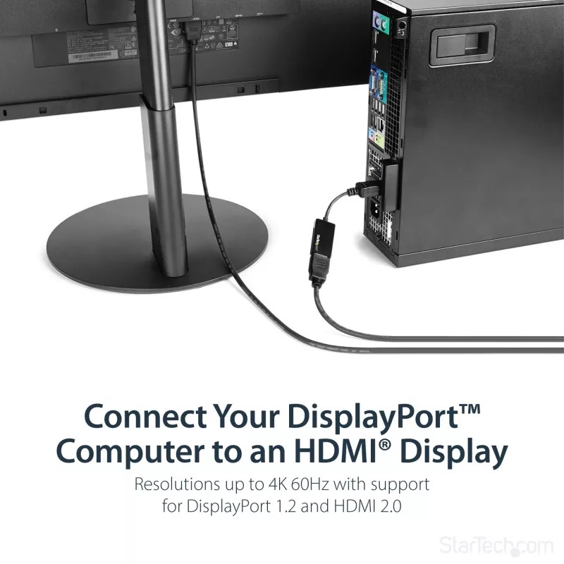 StarTech.com DisplayPort į HDMI adapteris - 4K 60Hz aktyvus DP 1.4 į HDMI 2.0 vaizdo keitiklis - DP į HDMI monitoriaus/TV/ekrano kabelio adapteris - užfiksuojanti DP jungtis