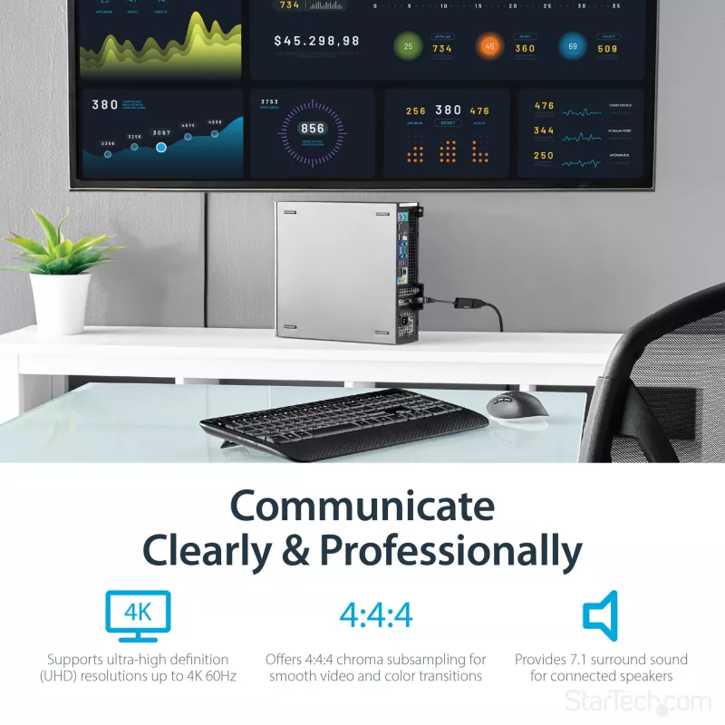 StarTech.com DisplayPort į HDMI adapteris - 4K 60Hz aktyvus DP 1.4 į HDMI 2.0 vaizdo keitiklis - DP į HDMI monitoriaus/TV/ekrano kabelio adapteris - užfiksuojanti DP jungtis