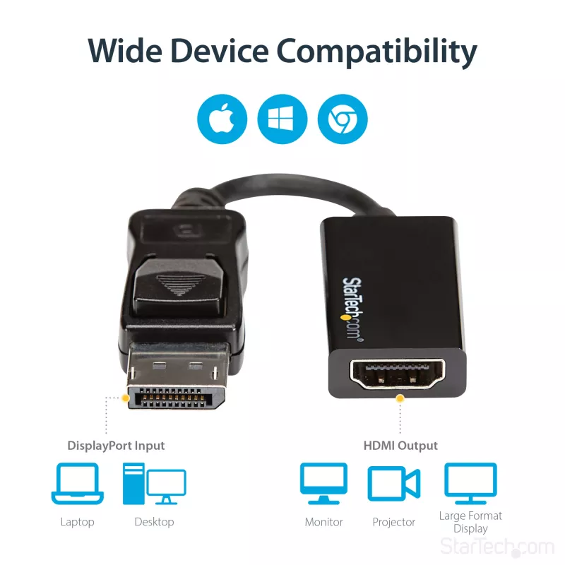 StarTech.com DisplayPort į HDMI adapteris - 4K 60Hz aktyvus DP 1.4 į HDMI 2.0 vaizdo keitiklis - DP į HDMI monitoriaus/TV/ekrano kabelio adapteris - užfiksuojanti DP jungtis