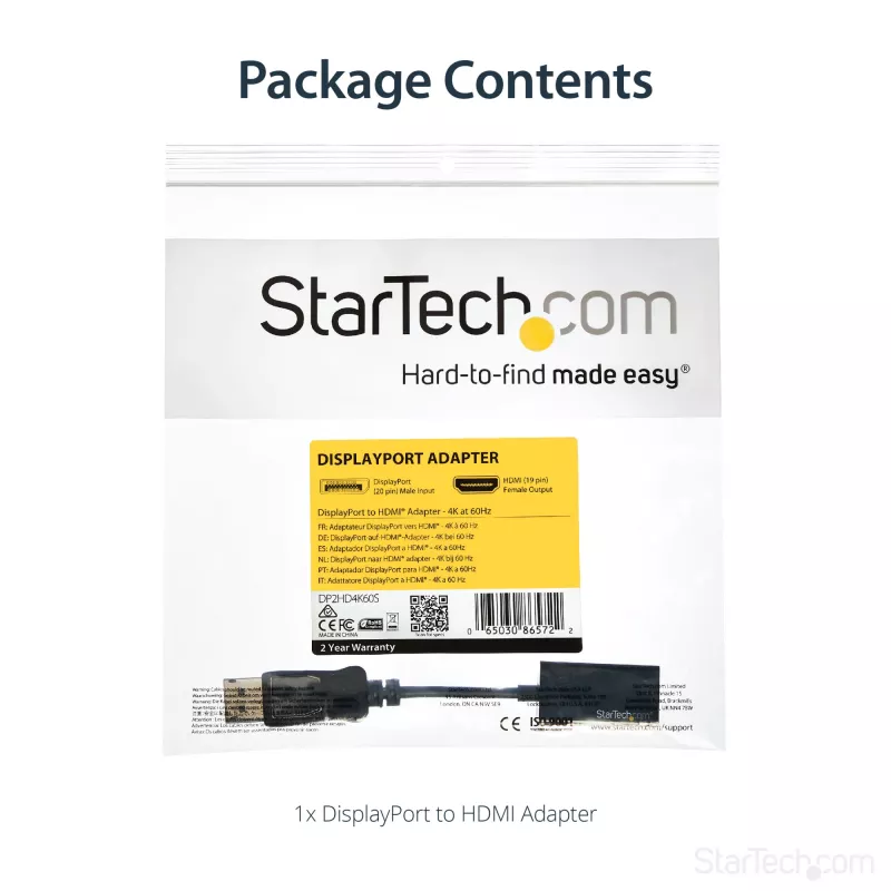 StarTech.com DisplayPort į HDMI adapteris - 4K 60Hz aktyvus DP 1.4 į HDMI 2.0 vaizdo keitiklis - DP į HDMI monitoriaus/TV/ekrano kabelio adapteris - užfiksuojanti DP jungtis