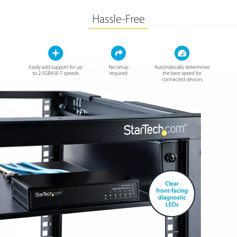StarTech.com Nevaldomas 2,5G komutatorius - 5 prievadų gigabitinis komutatorius - 2,5GBASE-T nevaldomas eterneto komutatorius - eterneto skirstytuvas - DIN bėgelio arba sieninis montavimas - kelių gigabitų - Auto-MDIX - 9K Jumbo