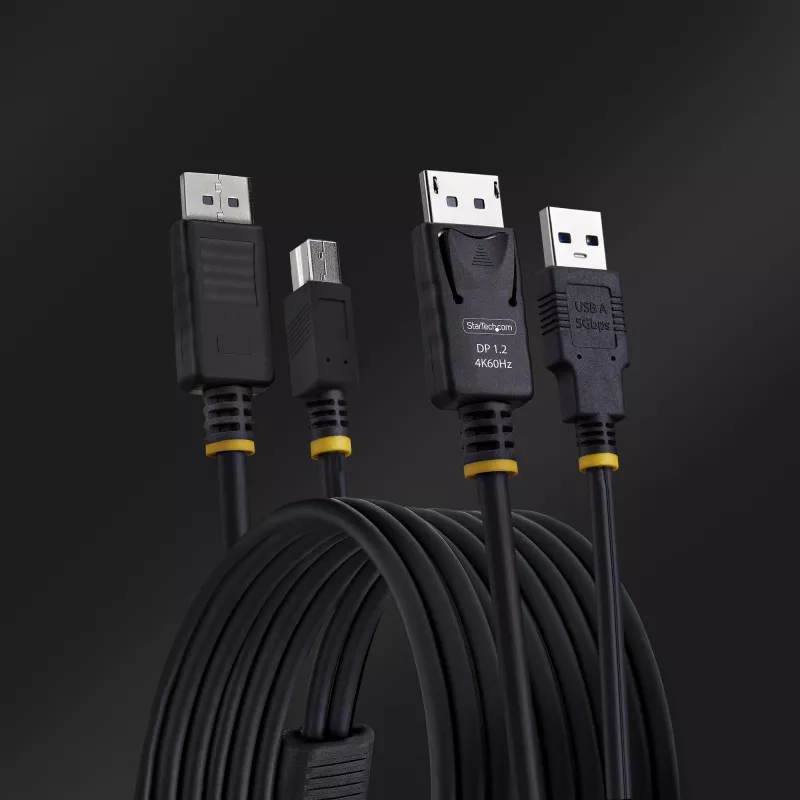 StarTech.com 1,8 m DisplayPort ir USB 5 Gbps KVM laidas, 4K 60Hz, universaliai suderinamas DP 1.2/USB 3.0 kombinuotas laidas KVM komutatoriams