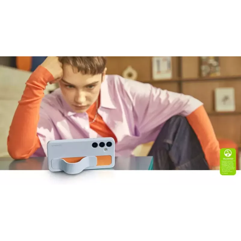 Dėklas Samsung Galaxy S24+ šviesiai mėlynas vienspalvis stalinis stovas