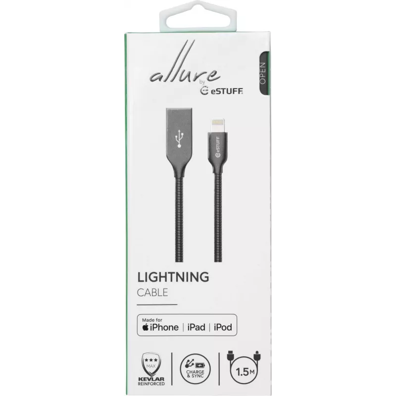 eSTUFF ES601165 Lightning laidas 1.5 m Pilka