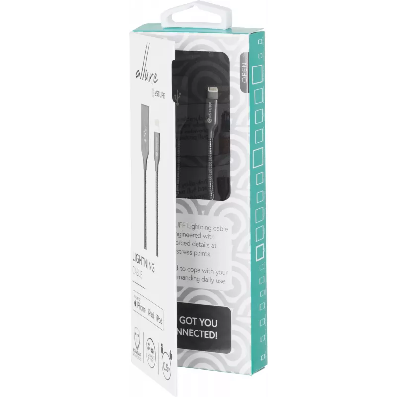 eSTUFF ES601165 Lightning laidas 1.5 m Pilka