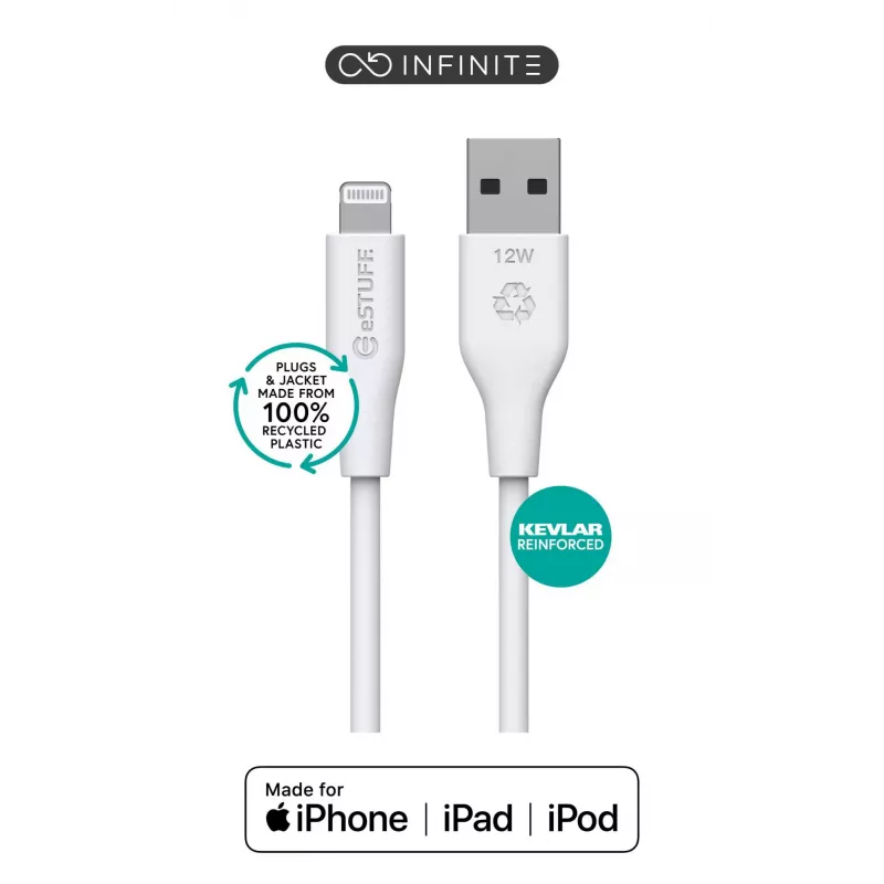 Lightning laidas eSTUFF ES601170 1m USB A 2.4A 5V Baltas