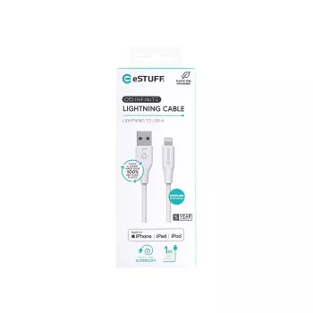 Lightning laidas eSTUFF ES601170 1m USB A 2.4A 5V Baltas